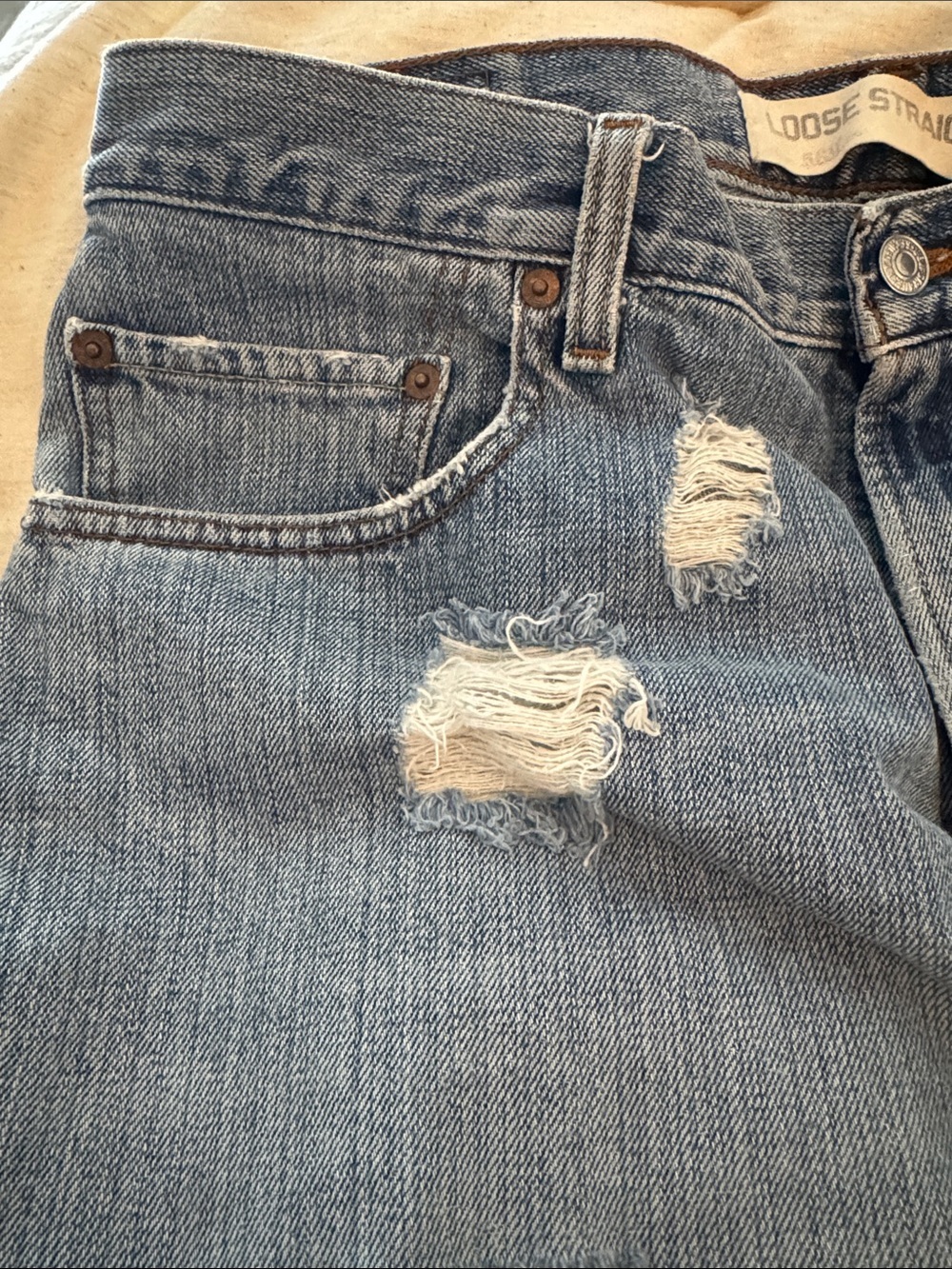 Levi’s 569 Loose Straight Cutoff Denim Shorts W34 Distressed Raw Hem Blue Jeans - Picture 5 of 11